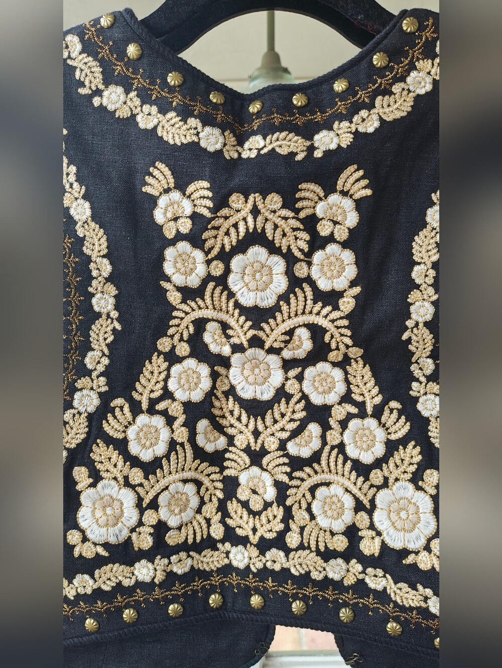 Spell Black Remi vest With Embroidered Gold & Cream FloralAccents, Small, NWT - Picture 7 of 8